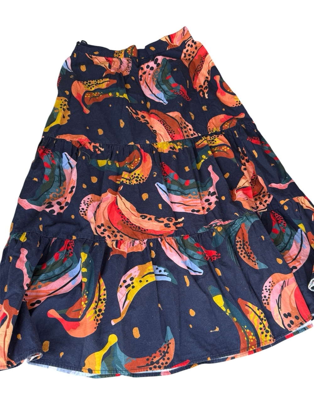 Maude Vivante Tropical Banana Print Tiered Maxi Skirt - Small